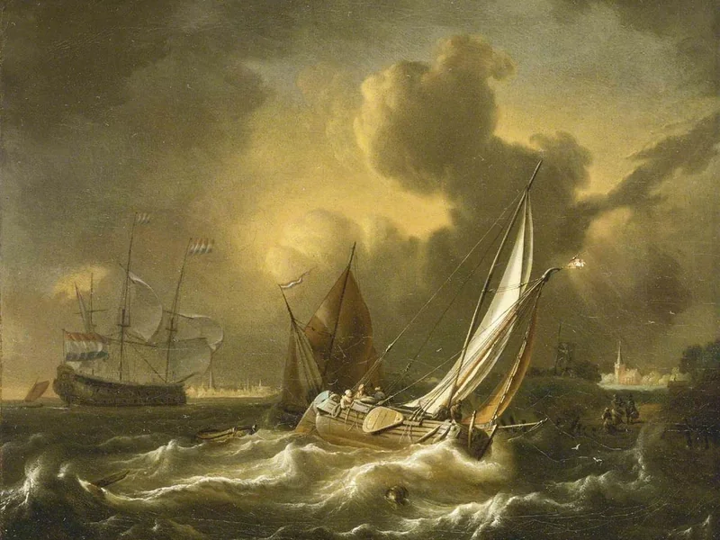 1678-Hendrik Rietschoof - Un peschereccio e altre imbarcazioni durante una burrasca
